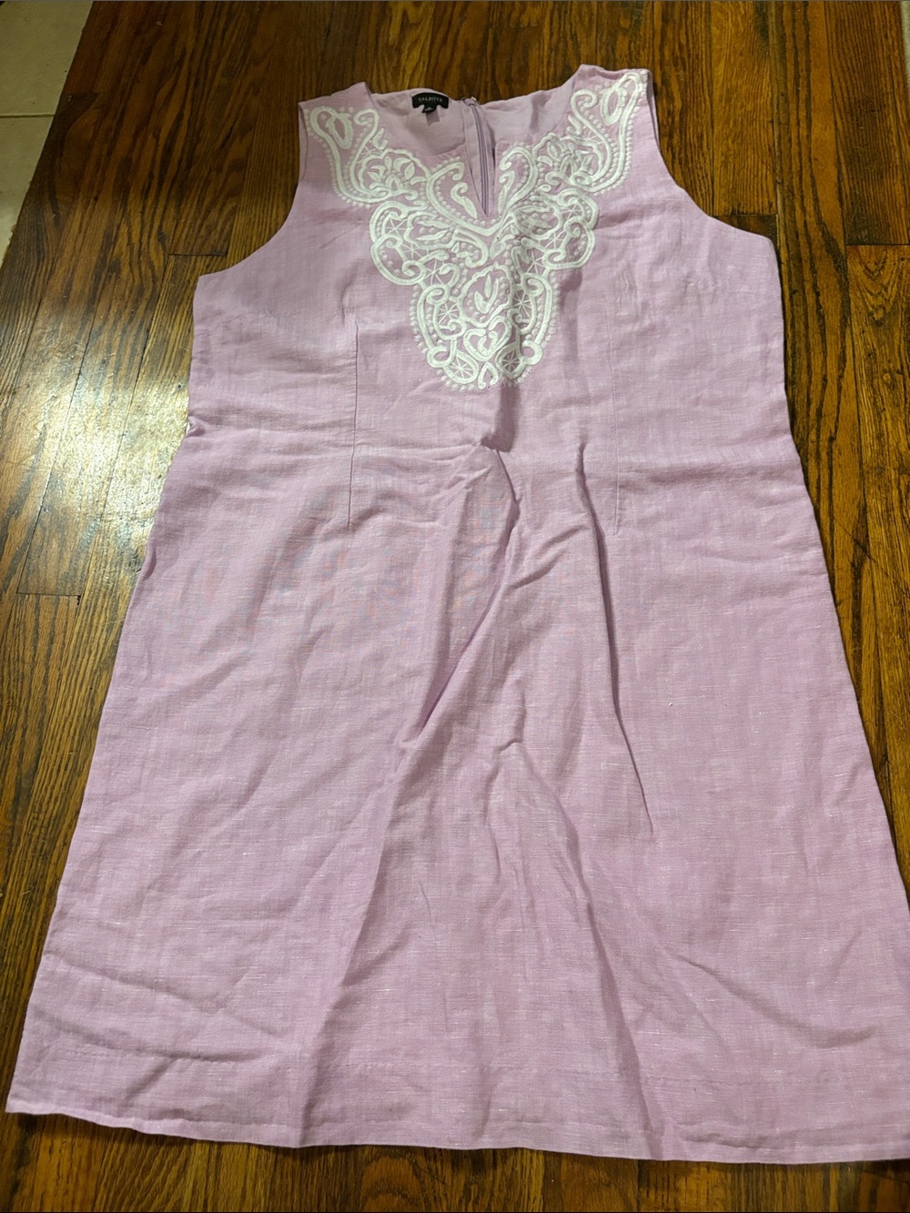 🎉Talbots Light Pink Sleeveless Midi Dress with White Embroidered Yoke